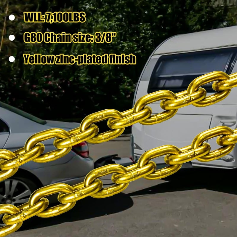 FITHOIST G80 Trailer Safety Chain 35 Inch | Tow Chain with 3/8'' Clevis Snap Hook | 2-Pack Heavy Duty Chain WLL 25,000 lbs for Towing - Image 4